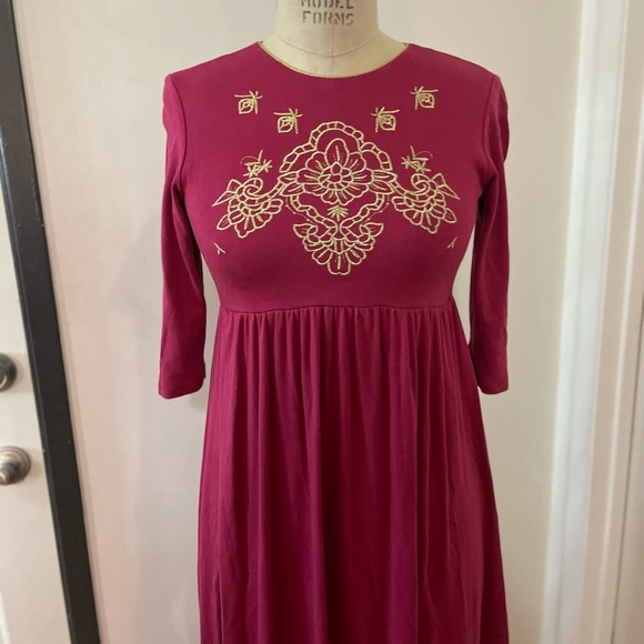 J.P Kids (14) Gold Embroidered Threading and Magenta Cotton Maxi DRESS - Picture 9 of 10